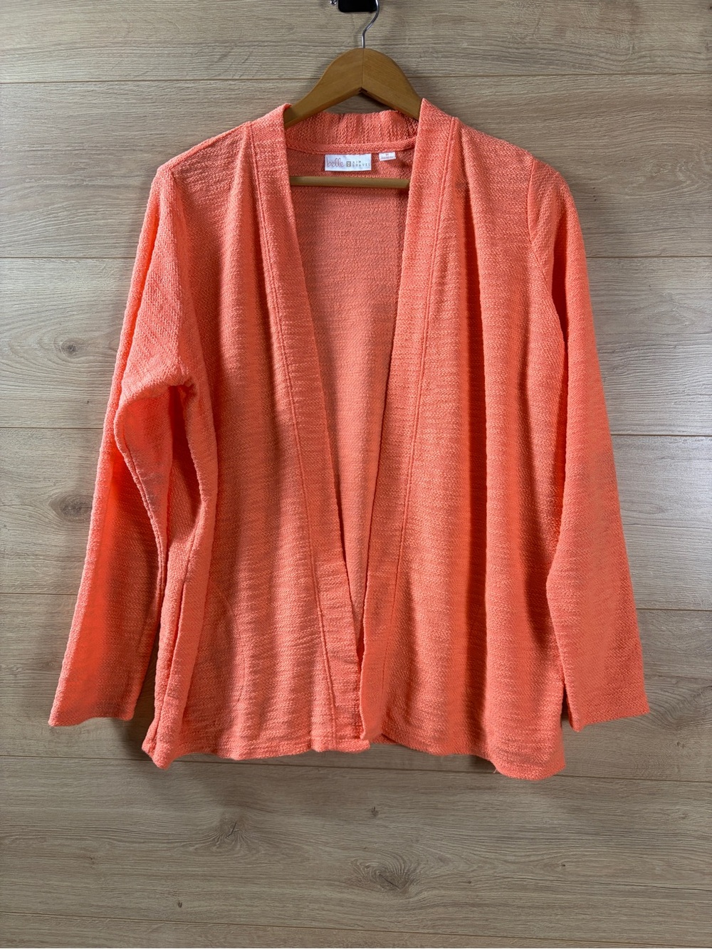 Belle Kim Gravel Bright Coral Terry Sweater Cardigan Medium